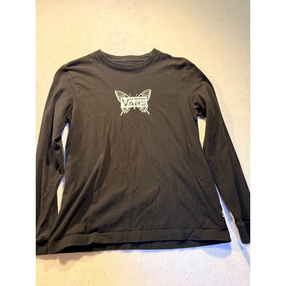 Vans Womens Small Black Butterfly Graphic Long Sleeve T-Shirt Skate Tee